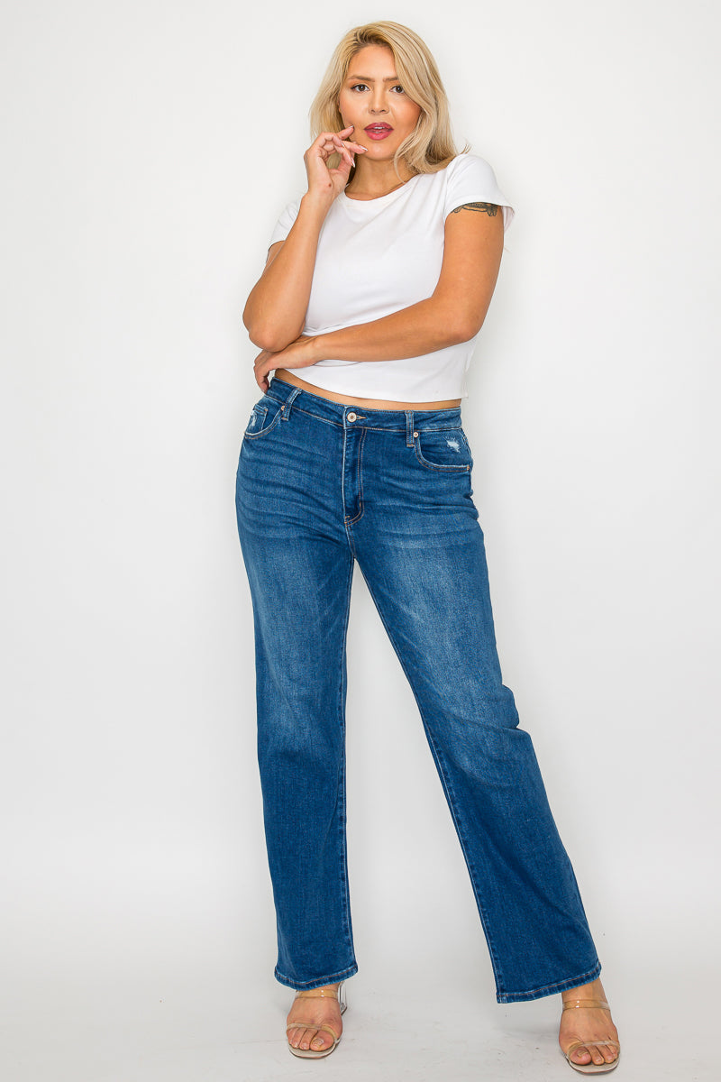 high rise straight leg jean