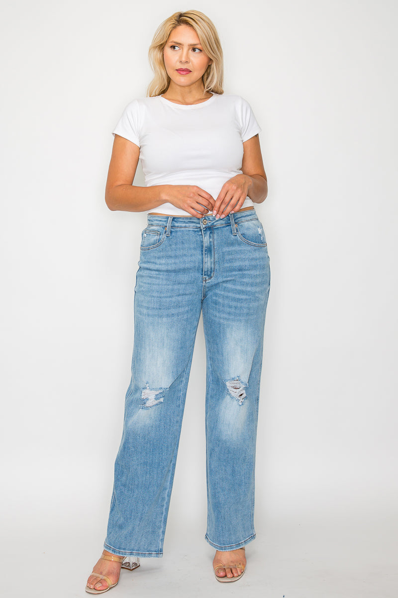 high rise straight leg jean