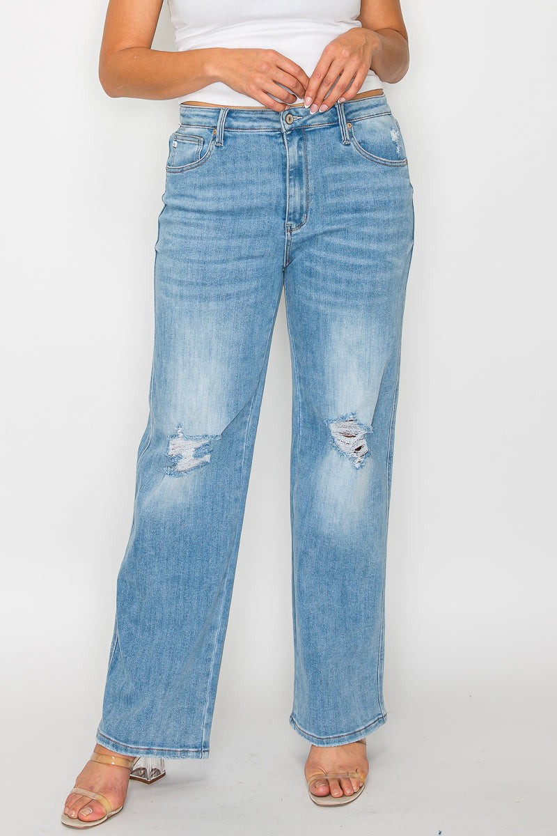 high rise straight leg jean