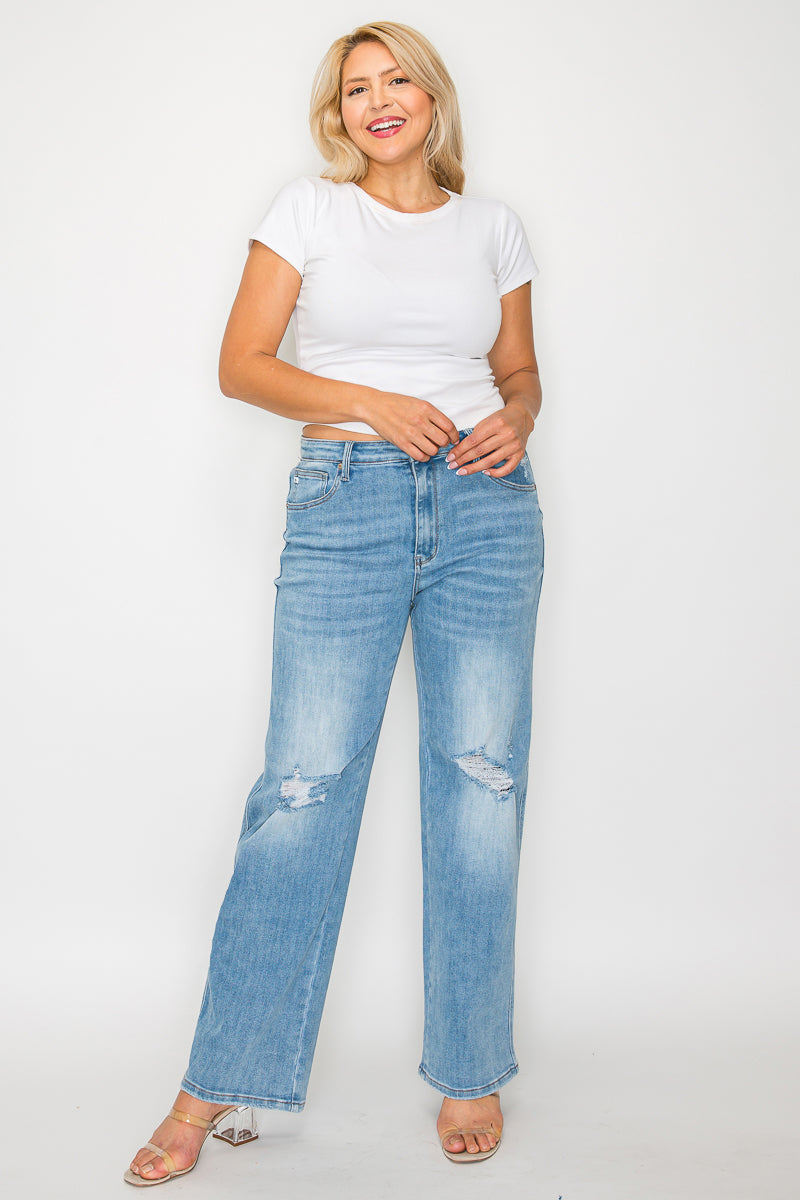 high rise straight leg jean