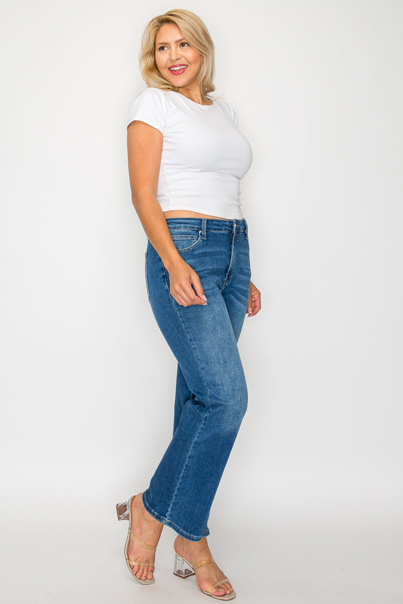 mid rise ankle straight leg jean
