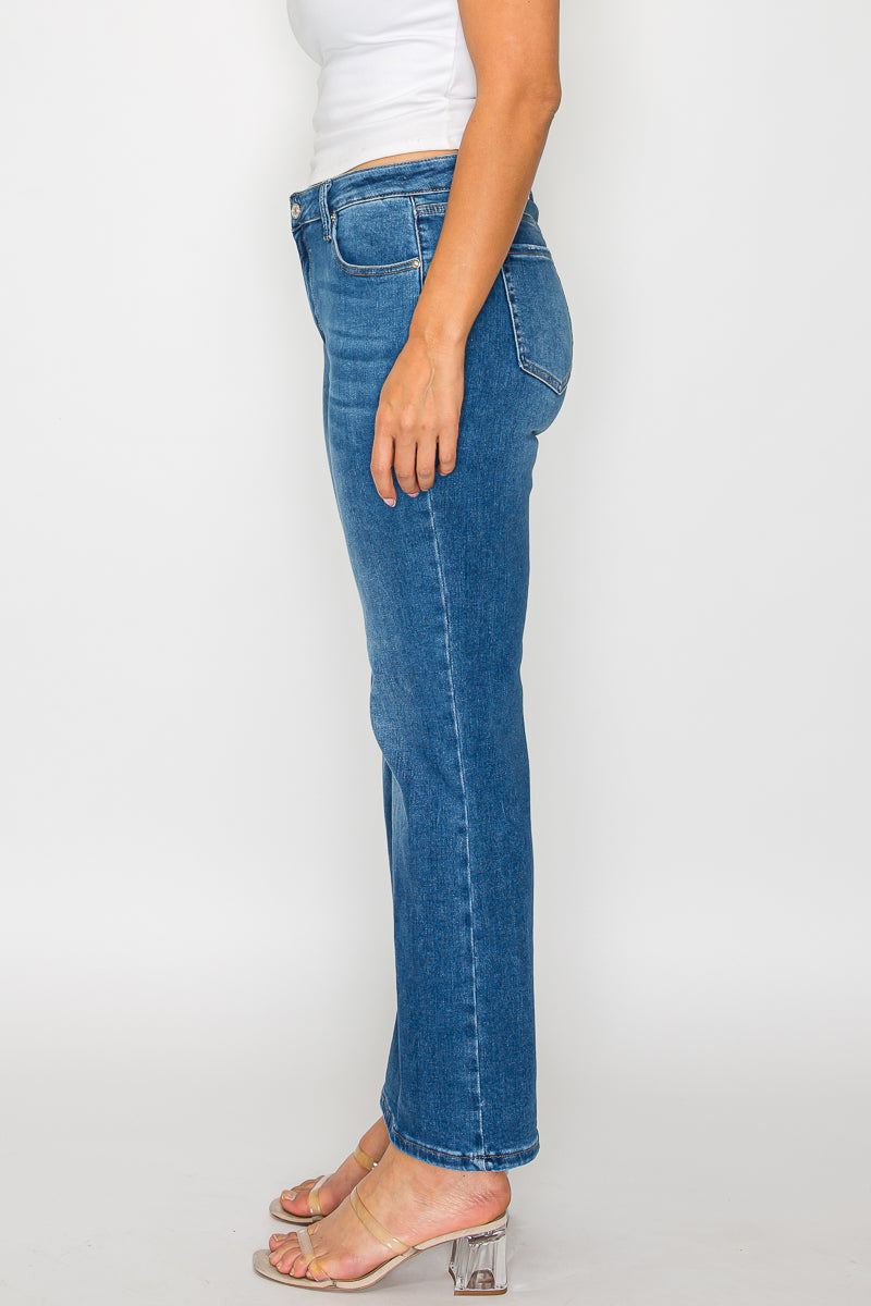 mid rise ankle straight leg jean