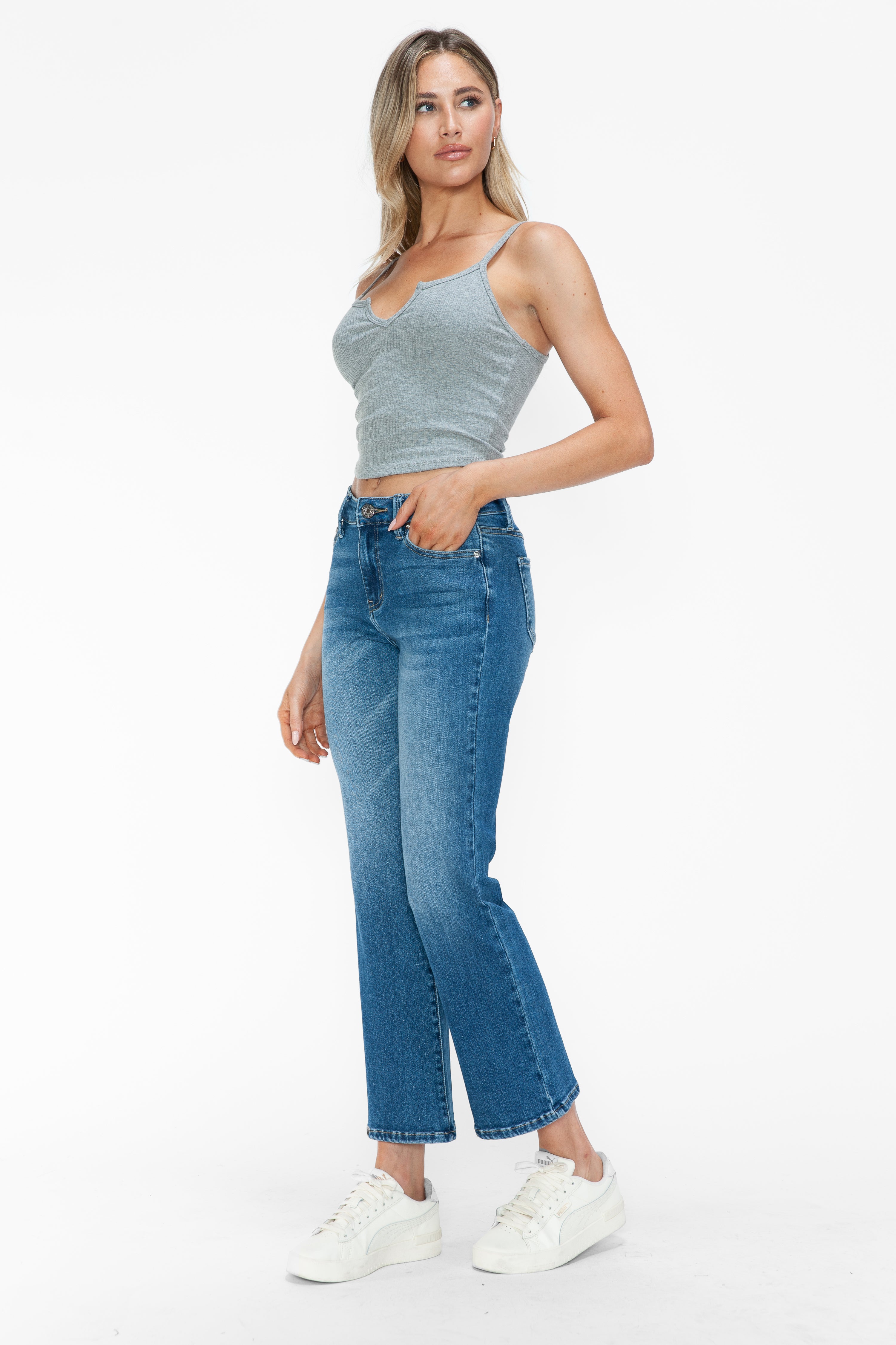 MID RISE ANKLE STRAIGHT LEG JEAN