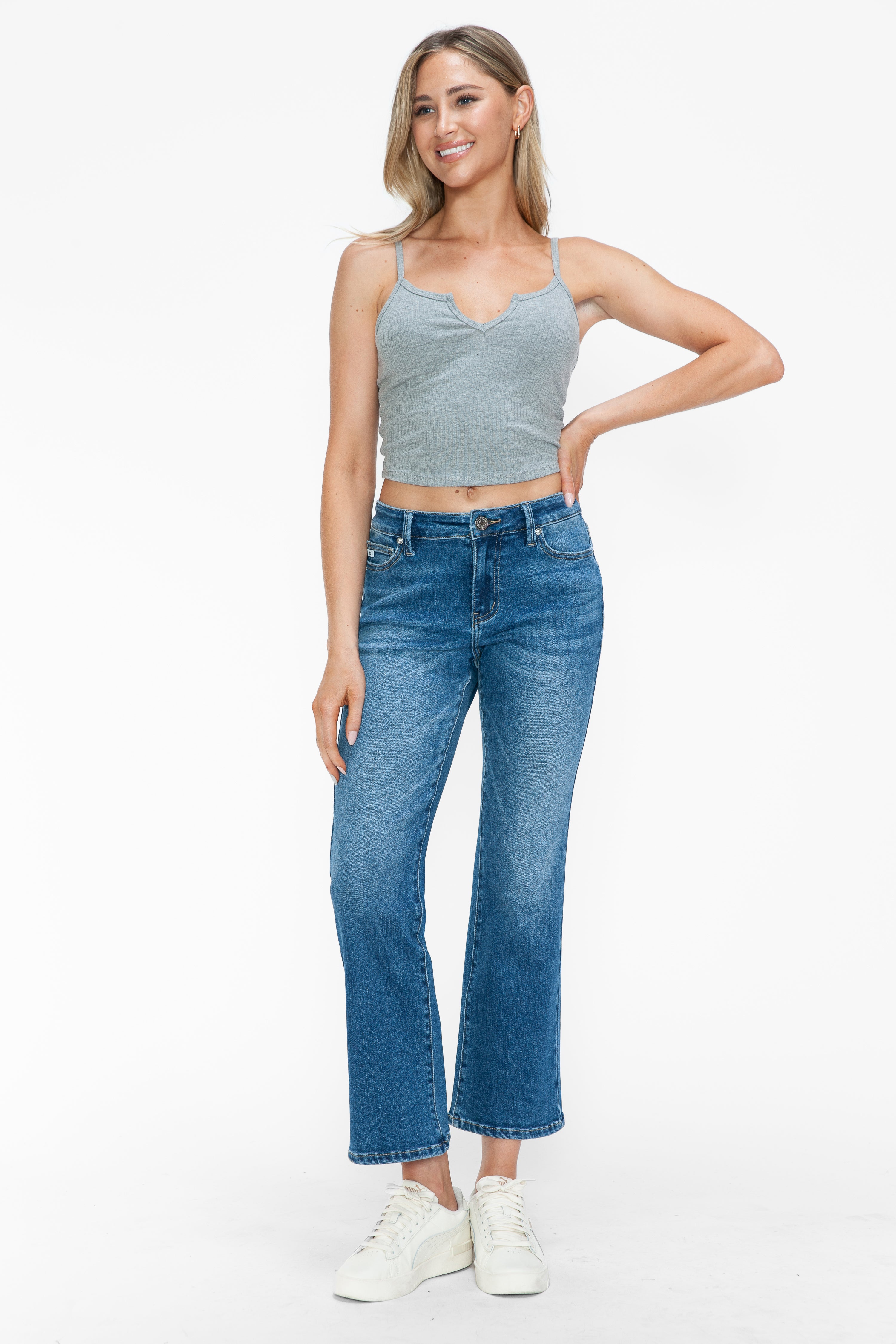 MID RISE ANKLE STRAIGHT LEG JEAN