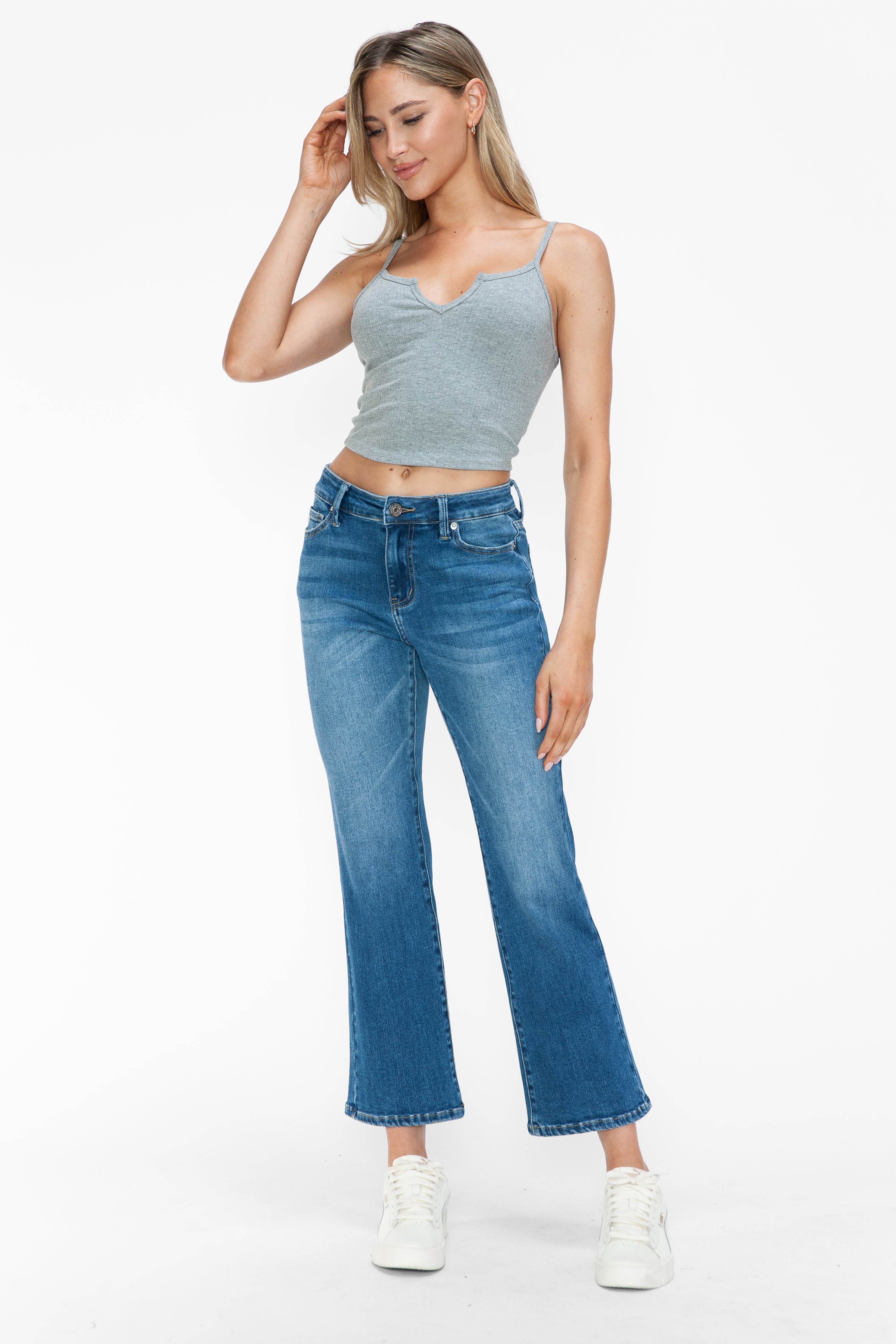 MID RISE ANKLE STRAIGHT LEG JEAN