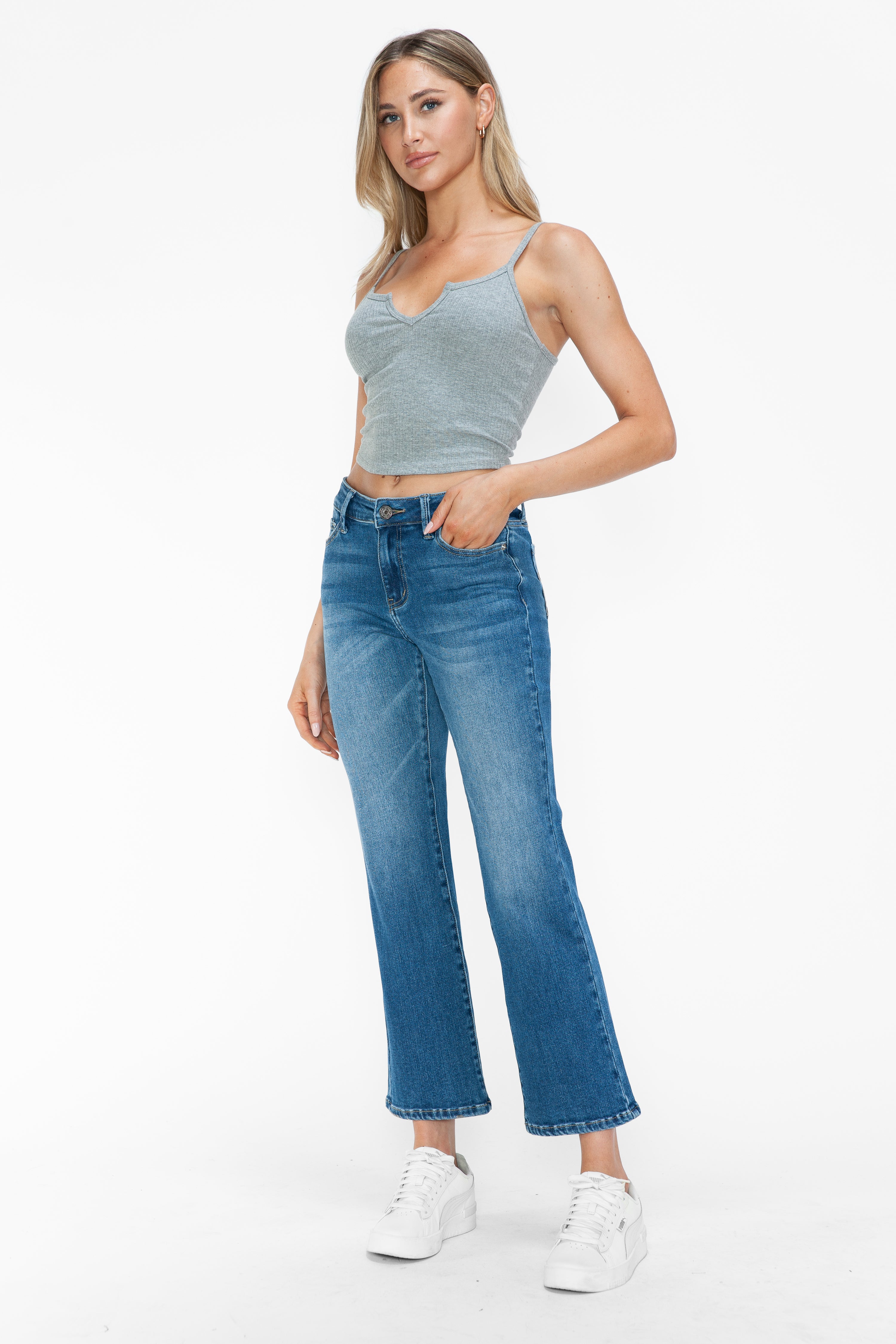 MID RISE ANKLE STRAIGHT LEG JEAN