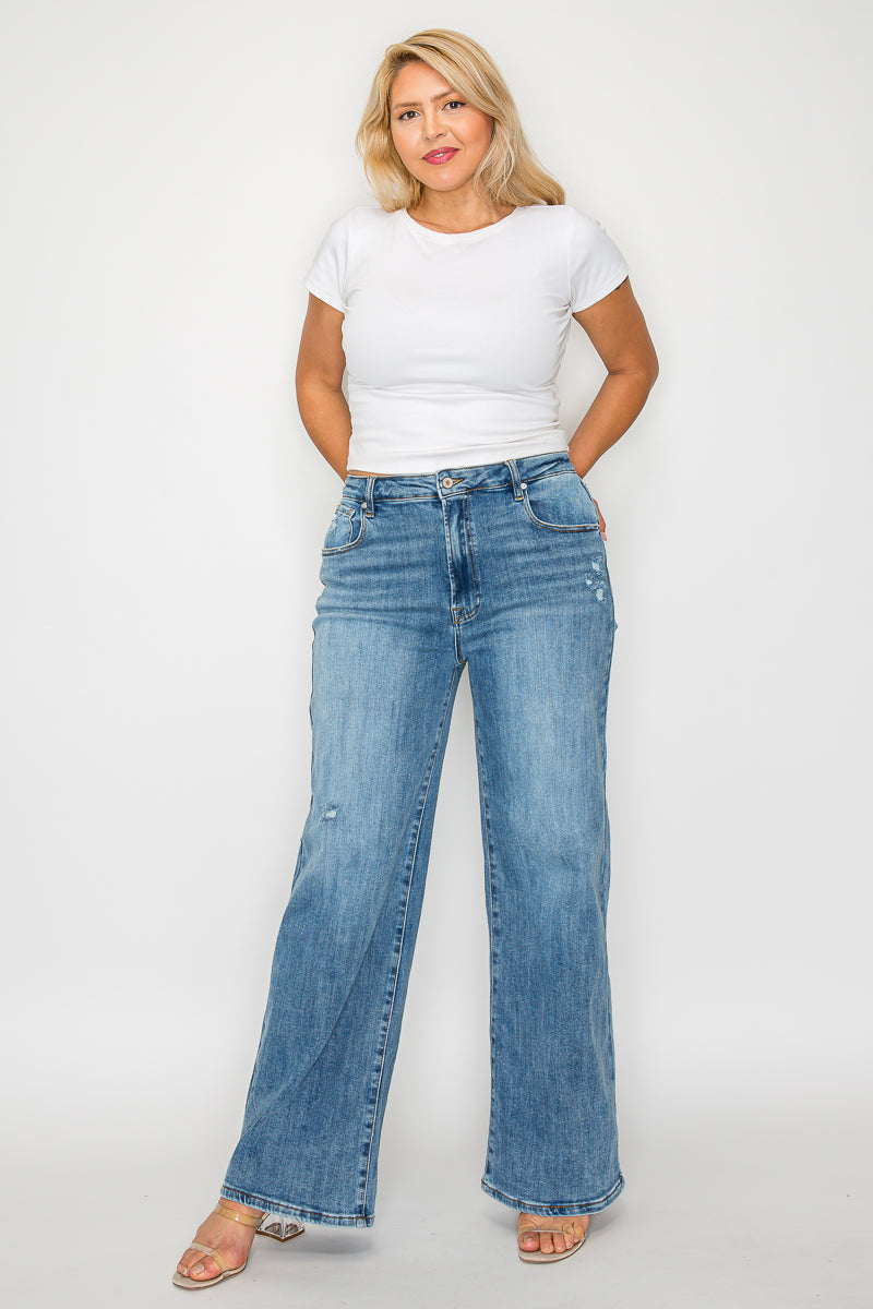 PLUS SIZE HIGH RISE WIDE LEG JEAN