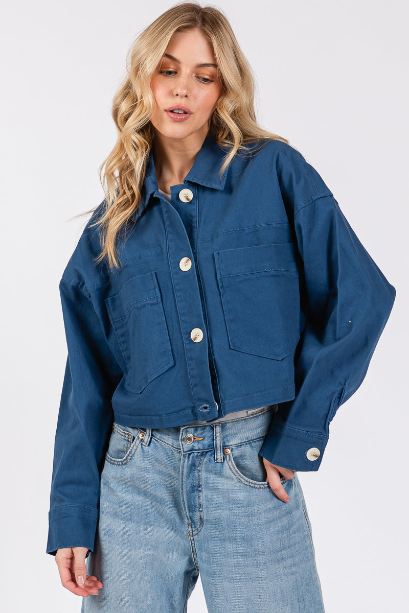 Cropped Denim-Style Jacket bytos