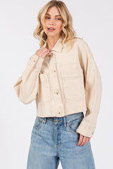 Cropped Denim-Style Jacket with Button-Down Front-TAUPE