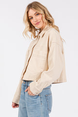 Cropped Denim-Style Jacket with Button-Down Front-TAUPE