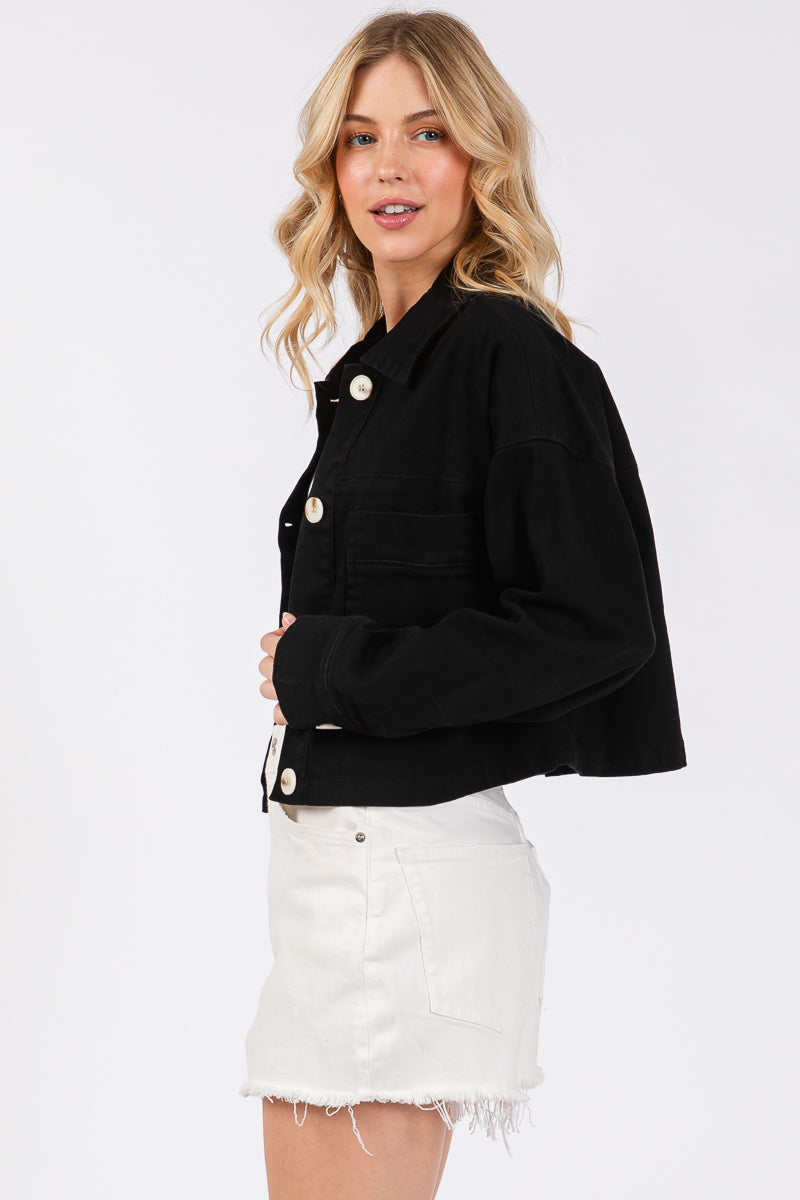 Cropped Denim-Style Jacket bytos