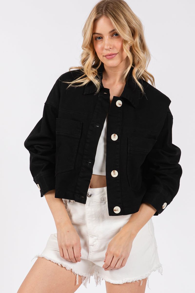 Cropped Denim-Style Jacket bytos